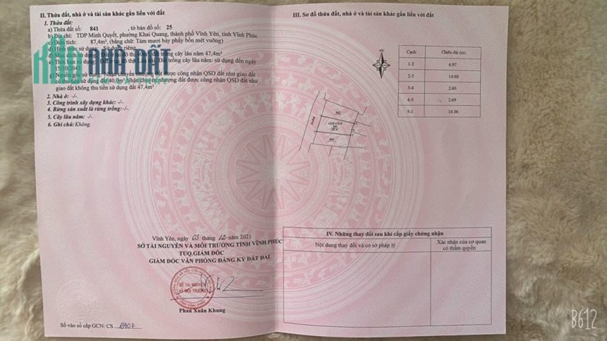Bán ô đất vị trí trung tâm Minh Quyết, Khai Quang, Vĩnh Yên 87m2, giá: 1,2x Tỷ.Liên hệ: