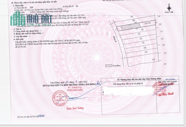 Bán đất ngay ủy ban Tân Lạc- Bảo Lộc  có sẵn vườn sầu riêng, đất đã lên thổ cư xây nhà tự do giá
