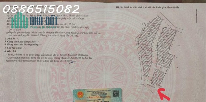 Chính chủ cần tiền bán mảnh đất 86m2 Sen Trì Bình Yên Hà Nội.