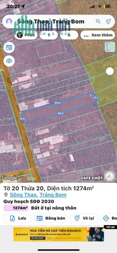 Bán 1273,6m2 đất xã Sông Thao, huyện Trảng Bom, SHR, 2.65 tỷ. Lh:0909607088.