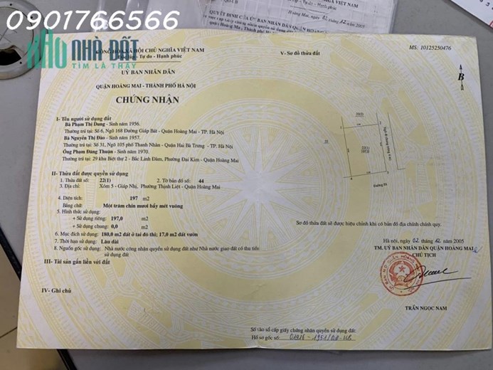 Bán đất quận Hoàng Mai, Phố  Thịnh Liệt, 200m, Mặt tiền 15m, Giá 15 tỷ.