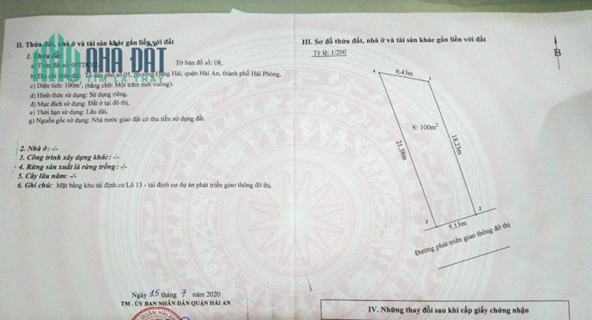 BĐ Bán lô đất mặt đường Bùi Viện Hải An DT 100 M gần vòng soay lê Hồng Phong