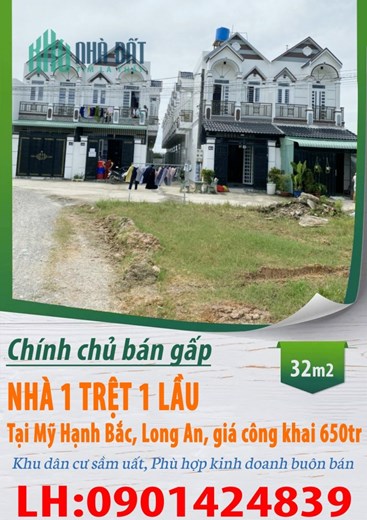 Bán gấp 32m2 nhà 1 trệt 1 lầu Mỹ Hạnh Bắc, Long An, giá công khai 650tr