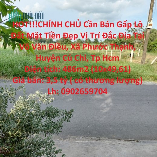 HOT!!!CHÍNH CHỦ Cần Bán Gấp Lô Đất Mặt Tiền Đẹp Vị Trí Đắc Địa Tại Huyện Củ Chỉ- Tp Hcm