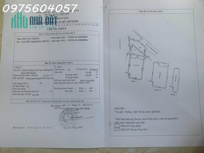 Chính chủ  cần bán nhà mặt tiền thụt 129/1/2 Hoàng Văn Thụ , Quận Phú Nhuận , TP HCM