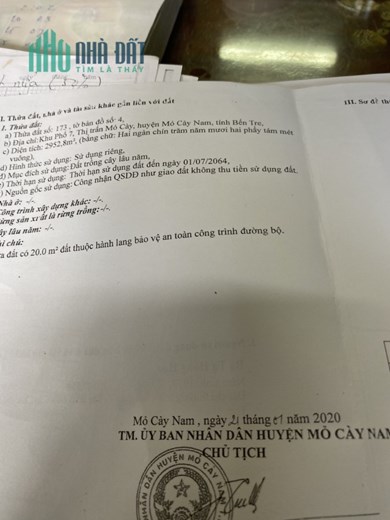 CHÍNH CHỦ BÁN LÔ ĐẤT MẶT TIỀN QL 60 THỊ TRẤN MỎ CÀY, BẾN TRE - GIÁ RẺ NHẤT KHU VỰC