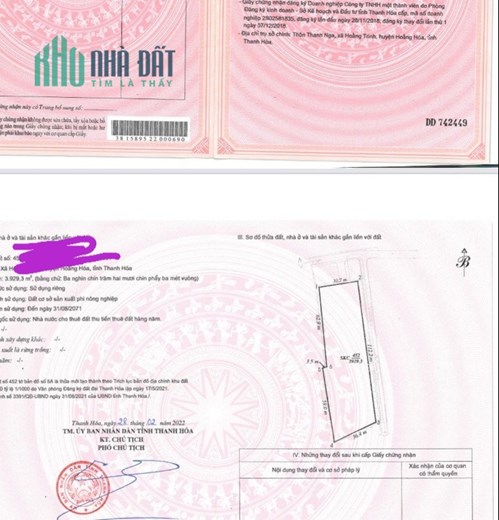 CHÍNH CHỦ CẦN BÁN GẦN 4 SÀO ĐẤT HOẰNG HÓA THANH HÓA GIÁ 5TY