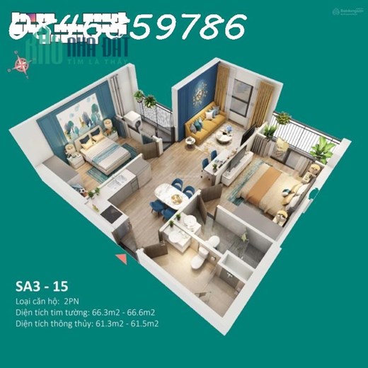 Cực rẻ căn 2PN DT 65m2 TT chỉ 2,62 tỷ CK 20% - 700triệu GTCH - hướng ĐN - miễn 5 năm PDV - ở ngay