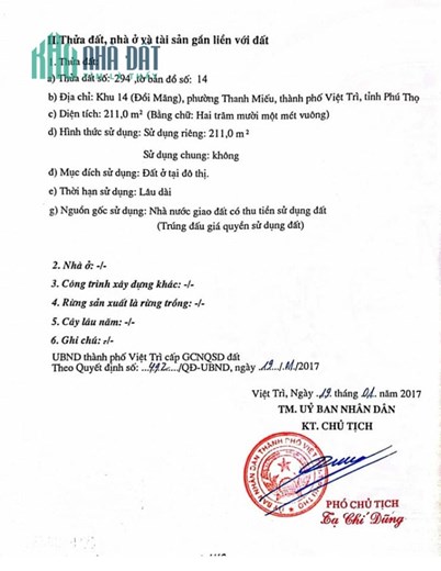 Chính chủ cần tiền bán nhanh lô đất thuộc Khu 14 ( Đồi Măng ) – Phường Thanh Miếu – Việt Trì – Phú