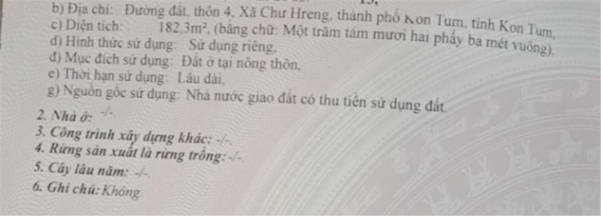 Sở Hữu Ngay Lô Đất Vị Trí Đắc Địa Tại Xã Chư Hreng, Thành Phố kon Tum, Tỉnh Kon Tum