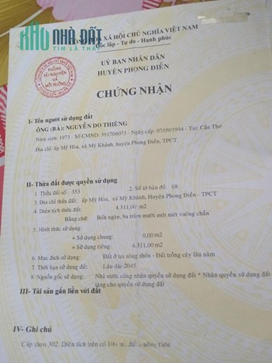CHÍNH CHỦ Cần Bán Lô Đất Vị Trí Đắc Địa Tại Phong Điền - Cần Thơ