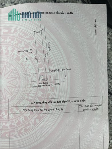Chính chủ cần tiền gấp bán gấp lô Đất 2 mặt tiền đường ĐT 795, Đã có sổ 713,2m2