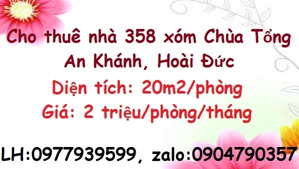 ✔️Cho thuê nhà 358 xóm Chùa Tổng An Khánh, Hoài Đức, 2tr/phòng; 0977939599