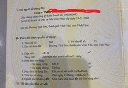 Bán nhà xưởng và đất 681 m2 ở Phường Tích Sơn, Tp Vĩnh Yên - Vĩnh Phúc