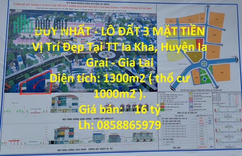 DUY NHẤT - LÔ ĐẤT 3 MẶT TIỀN Vị Trí Đẹp Tại TT Ia Kha, Huyện Ia Grai - Gia Lai