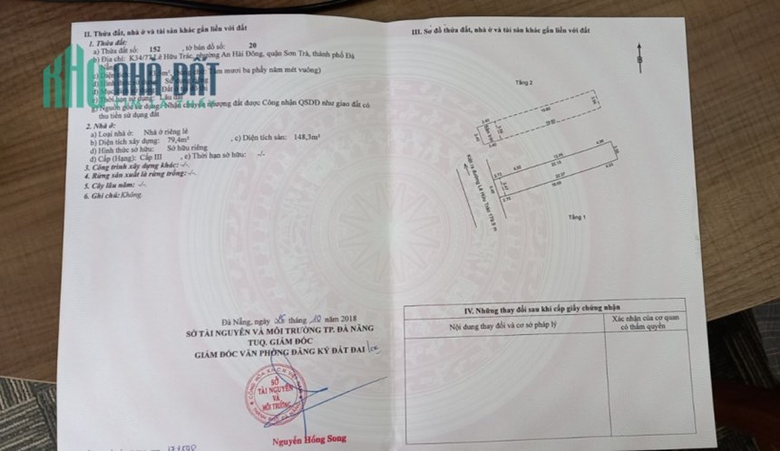 Bán nhà 2 tầng tấm đúc nở hậu, kiệt 6m đường nhựa tại Sơn Trà, 168m2 SĐCC 4.6 tỷ. Lh;0905249565.