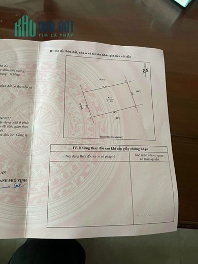 Bán lô 114m2 dự án Đại Thành Nghi Kim, bìa cá nhân.
