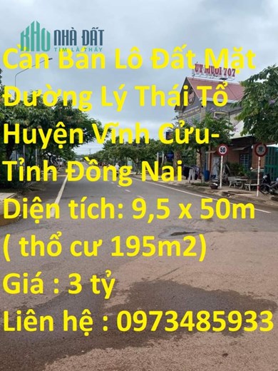 Cần Bán Lô Đất Mặt Đường Lý Thái Tổ Huyện Vĩnh Cửu- Tỉnh Đồng Nai
