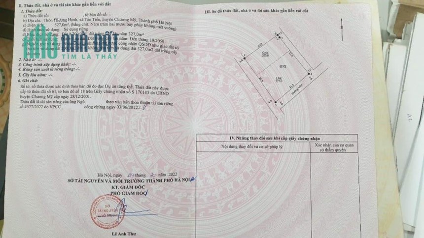 Cần Bán Gấp Lô Đất 527m Thổ Cư Tại Nam Phương Tiến giá 3.5 tỷ