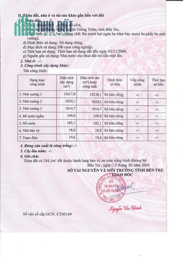 Nhà Xưởng mặt tiền 33.000 m2 xe container, nằm trong KCN Bến Tre