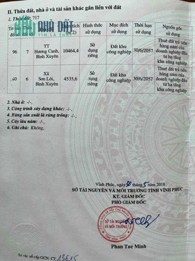 Bán 1,5ha trong KCN Bình Xuyên 1 - Vĩnh Phúc