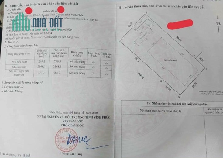 Bán 6.600 m2 đất và nhà xưởng ở Gia Khánh, Huyện Bình Xuyên - Vĩnh Phúc
