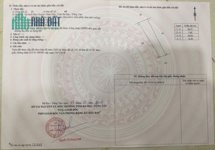 CHÍNH CHỦ Cần Bán Đất - Vị Trí Đẹp Tại xã Suối Rao, huyện Châu Đức, tỉnh Bà Rịa – Vũng Tàu.