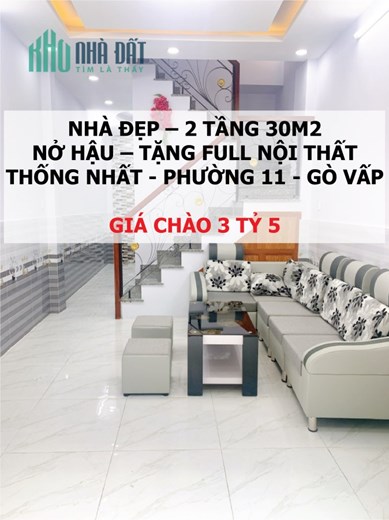 Bán nhà mới Thống Nhất phường 11 Gò Vấp giá 3 tỷ 4 tặng full nội thất