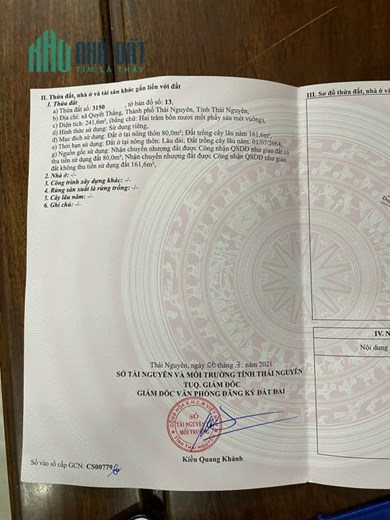 chính chủ cần bán nhanh lô đất 3 mặt thoáng Thuộc Xã Quyết Thắng - TP Thái Nguyên - Tỉnh Thái