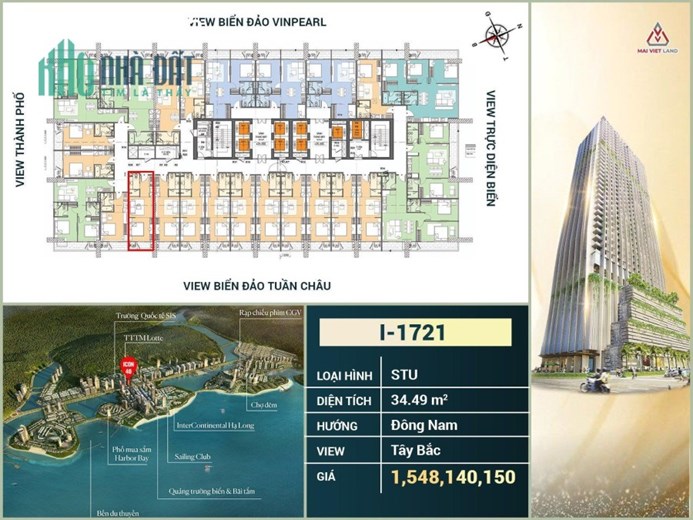 ĐỘC QUYỀN mã Studio I1721 Giá chỉ 1,5 tỷ ( Full giá ) - View Vịnh - Bến Du thuyền - Villas - CK 17%