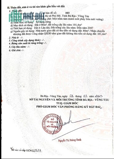 Bán 181m2 đất thổ cư đường Đặng Thùy Trâm,Phước Hòa giá nhỉnh 1,3 tỷ,SHR