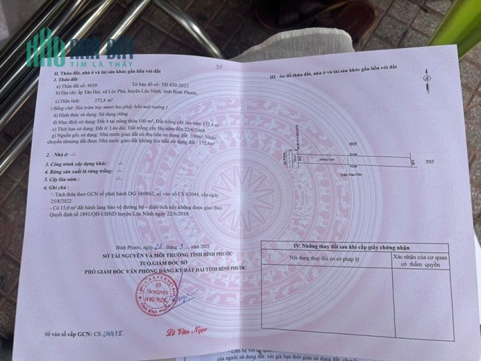 Chính Chủ Cần Bán Lô Đất Huyện Lộc Ninh