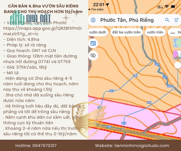 VƯỜN SẦU RIÊNG ĐANG CHO THU HOẠCH HƠN 1tỷ/năm, giá chỉ 375tr/sào