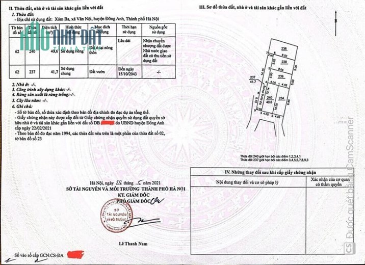 Bán đất xóm Ba xã Vân Nội huyện Đông Anh . Hai mặt tiền diện tích 40m GIÁ CHỈ HƠN 1 TỶ.