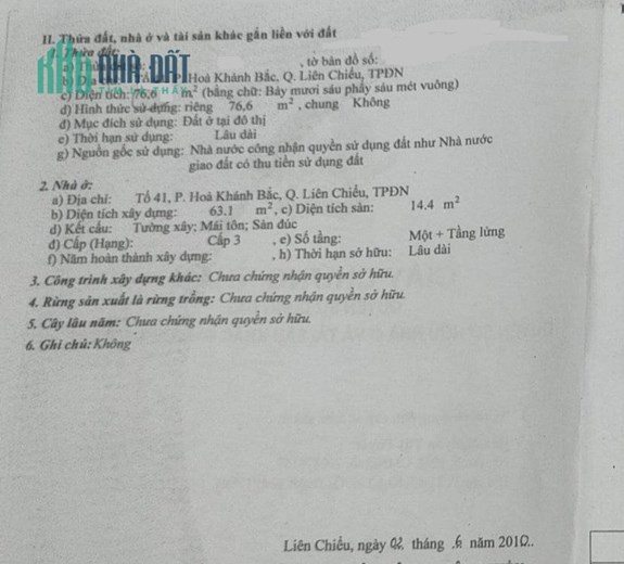 Bán nhà gác lửng đúc kiệt Ô TÔ đường Âu Cơ - Liên Chiểu - Đà Nẵng