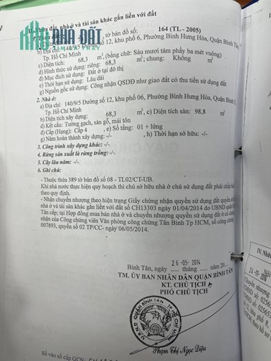 CHÍNH CHỦ CẦN BÁN NHANH Căn Nhà Vị Trí Đẹp Tại Quận Bình Tân