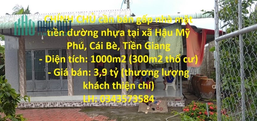 CHÍNH CHỦ cần bán gấp nhà mặt tiền đường nhựa tại xã Hậu Mỹ Phú, Cái Bè, Tiền Giang