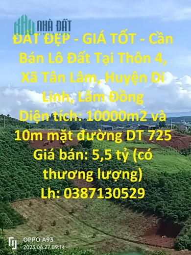 ĐẤT ĐẸP - GIÁ TỐT - Cần Bán Lô Đất Tại Thôn 4, Xã Tân Lâm, Huyện Di Linh, Lâm Đồng