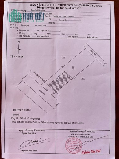 Bán 748m2 đất (có 200m2 thổ cư) tại TP Bảo Lộc SHR chính chủ bán 5.5 tỷ. Lh:0937118824