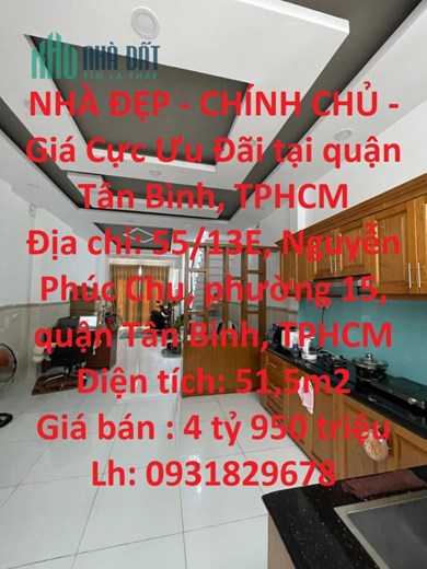 NHÀ ĐẸP - CHÍNH CHỦ - Giá Cực Ưu Đãi tại quận Tân Bình, TPHCM