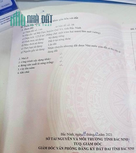 Chính chủ cần bán lô đất tại Xã Mộ Đạo - Xã Mộ Đạo - Huyện Quế Võ - Tỉnh Bắc Ninh.