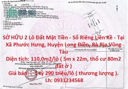SỞ HỮU 2 Lô Đất Mặt Tiền - Sổ Riêng Liền Kề - Tại Xã Phước Hưng, Huyện Long Điền, Bà Rịa Vũng Tàu