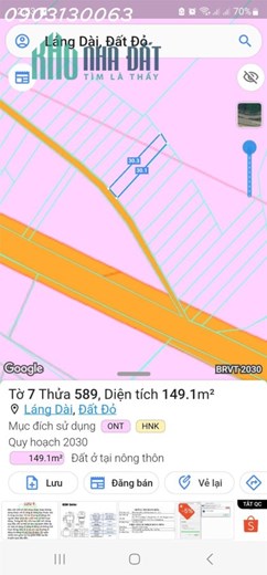 Cần bán lô đất nền thuộc xã Láng Dài, huyện đất đỏ 5x30 có 100m2 thổ cư giá 700tr