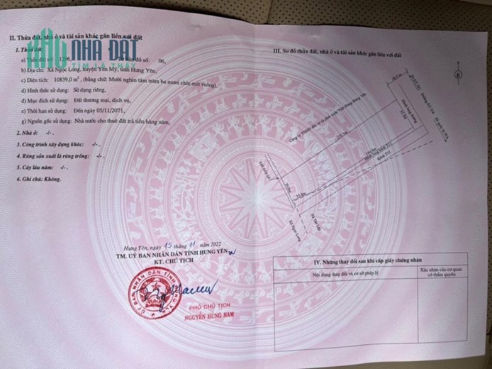 Bán lô đất 1,1 ha tại Xã Ngọc Long, Huyện Yên Mỹ, Hưng Yên