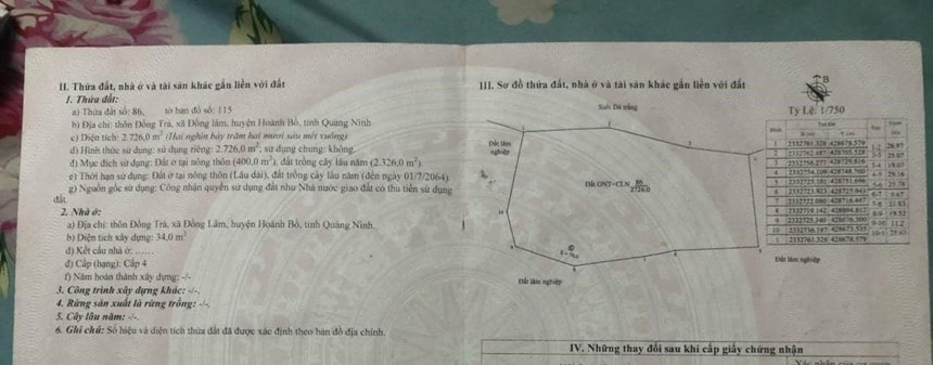 Chính chủ cần bán mảnh đất giáp suối, gần nhà trẻ Đồng Lâm, Hoành Bồ-Hạ Long.