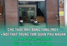 CHO THUÊ MẶT BẰNG TẦNG TRỆT+NỘI THẤT TRUNG TÂM QUẬN PHÚ NHUẬN- TPHCM