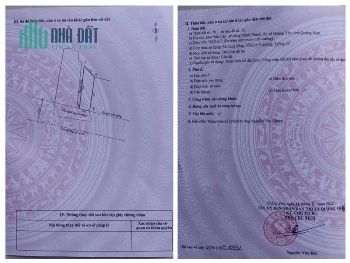 Chính Chủ cần cho bán nhanh lô đất Thuộc Khu Yên Lập – Phường Minh Thành – Thị Xã Quảng Yên – Tỉnh