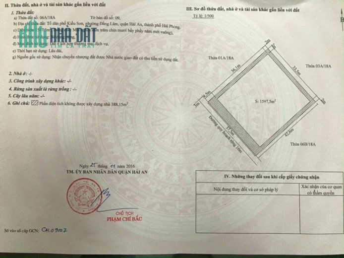 Bán lô đất tuyến 2 lê Hồng Phong 1597 M đường 22 m