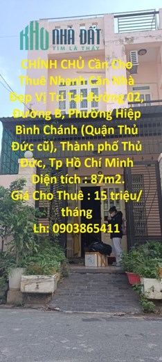 CHÍNH CHỦ Cần Cho Thuê Nhanh Căn Nhà Đẹp Vị Trí  Tại TP Thủ Đức , HCM