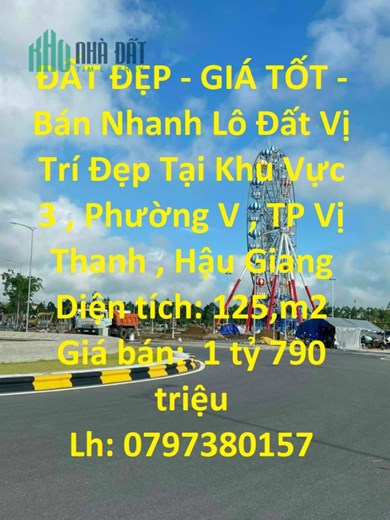 ĐẤT ĐẸP - GIÁ TỐT - Bán Nhanh Lô Đất Vị Trí Đẹp Tại TP Vị Thanh - GIÁ CỰC MỀM